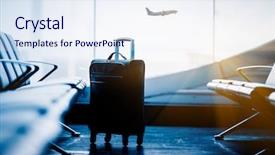  Presentation with airport - Presentation having airport interior with flying airplane background and a sky blue colored foreground