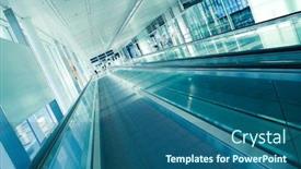 Presentation with stairway - Beautiful presentation theme featuring airport-interior-with-moving-stairway backdrop and a ocean colored foreground