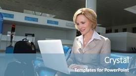  Presentation with young man holdng laptop on lap money - Cool new PPT layouts with airport landscape - businesswoman on laptop backdrop and a teal colored foreground