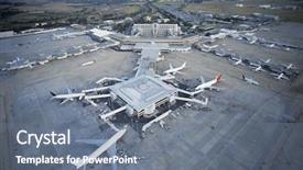  Presentation with jet - Cool new presentation with airport landscape - man inspecting passenger jet undercarriage backdrop and a gray colored foreground