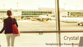  Presentation with airport lounge - Slide deck enhanced with airport lounge standing with luggage background and a soft green colored foreground