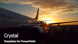  Presentation with aircraft - Beautiful presentation theme featuring airport runway - sunset aircraft boarding backdrop and a black colored foreground