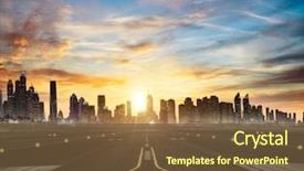 Presentation with airport runway - Beautiful presentation design featuring airport runway with modern skyscrapers backdrop and a tawny brown colored foreground