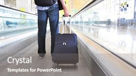  Presentation with traveler - Amazing PPT layouts having airport rush - traveler with a suitcase backdrop and a gray colored foreground