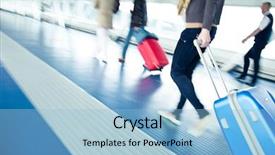  Presentation with airport - Beautiful slide deck featuring airport rush people with their backdrop and a light blue colored foreground