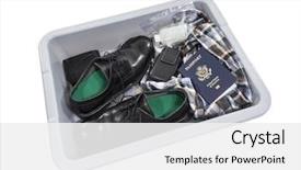  Presentation with airport security - Colorful presentation design enhanced with airport screening security tray isolated backdrop and a white colored foreground