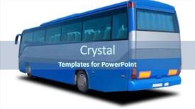  Presentation with pink and blue acrylic smoke white - Presentation design featuring airport shuttle - big blue tour bus isolated background and a ocean colored foreground