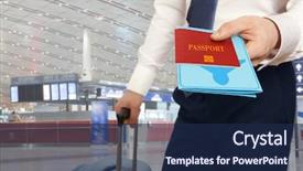  Presentation with passport - Slides enhanced with airport sign - passport control traveling businessman handing background and a navy blue colored foreground