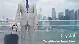  Presentation with luggage - Cool new slide deck with airport stuff - business trip traveling luggage backdrop and a gray colored foreground