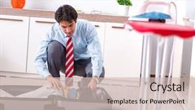  Presentation with korean trip - Slide set having airport stuff - young handsome businessman preparing background and a soft green colored foreground