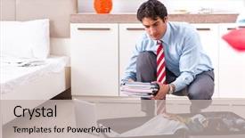  Presentation with korean trip - PPT layouts with airport stuff - young handsome businessman preparing background and a soft green colored foreground