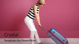  Presentation with luggage - Slide deck featuring airport stuff - young woman with suitcase near background and a violet colored foreground