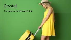  Presentation with suitcase - Presentation consisting of airport stuff - young woman with suitcase background and a seafoam green colored foreground