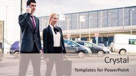  Presentation with airport terminal - Colorful slides enhanced with airport terminal travelling wearing briefcase backdrop and a  colored foreground