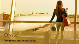  Presentation with airport lounge - Presentation theme featuring airport-travel-woman-looking-through background and a gold colored foreground