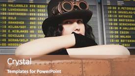  Presentation with steampunk - Colorful slides enhanced with airport woman traveler embraces backdrop and a coral colored foreground