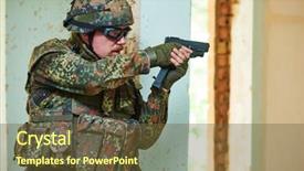  Presentation with nato - Slide deck featuring airsoft - military soldier with pistol background and a tawny brown colored foreground