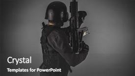  Presentation with golf player playing - Slides with airsoft player with gun helmet background and a dark gray colored foreground