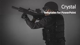  Presentation with gun - Theme featuring airsoft player with gun helmet background and a dark gray colored foreground