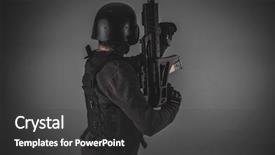  Presentation with golf player playing - Theme with airsoft player with gun helmet background and a dark gray colored foreground