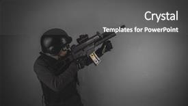  Presentation with gun - Cool new slides with airsoft player with gun helmet backdrop and a dark gray colored foreground