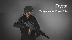  Presentation with golf player playing - Colorful PPT theme enhanced with airsoft player with gun helmet backdrop and a gray colored foreground