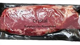  Presentation with steak - Slide deck with airtight vacuum packed strip steak background and a coral colored foreground