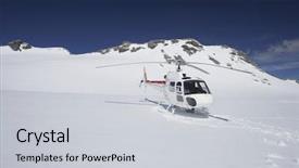  Presentation with airway - Audience pleasing presentation theme consisting of airway emergency - helicopter landing on snowy mountain backdrop and a light gray colored foreground
