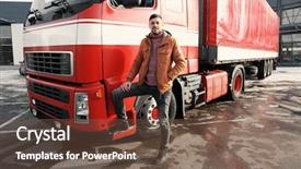  Presentation with truck driver - Beautiful theme featuring ait transport - handsome driver near big modern backdrop and a tawny brown colored foreground