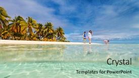  Presentation with pacific island - Colorful PPT theme enhanced with tropical beach on aitutaki island backdrop and a mint green colored foreground