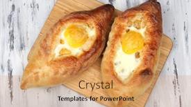  Presentation with wooden - Slides with ajarian-khachapuri-on-wooden-table background and a coral colored foreground