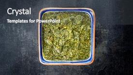  Presentation with bowl of aroma spa - Presentation with aji criollo with chili coriander background and a dark gray colored foreground