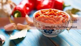  Presentation with olive oil - Theme having ajvar-balkan-food-consisted background and a red colored foreground