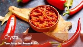  Presentation with olive oil - Theme having ajvar-balkan-food-consisted background and a red colored foreground