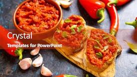  Presentation with olive oil - Slide set enhanced with ajvar-balkan-food-consisted background and a crimson colored foreground