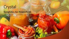  Presentation with fall food - Audience pleasing presentation consisting of ajvar pumpkin caviar ratatouille pickle backdrop and a yellow colored foreground