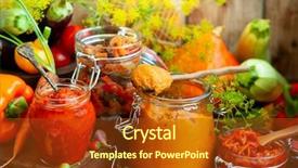  Presentation with fall food - Slide set consisting of ajvar pumpkin caviar ratatouille pickle background and a tawny brown colored foreground