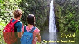  Presentation with fall waterfall - Beautiful theme featuring akaka falls tourists at hawaiian backdrop and a tawny brown colored foreground