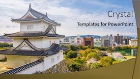  Presentation with japan castle - Audience pleasing PPT theme consisting of akashi-hyogo-japan-castle-tower backdrop and a light blue colored foreground