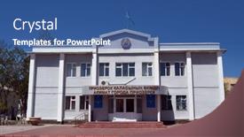  Presentation with ballistic - Presentation theme featuring akimat-city-hall-kz background and a ocean colored foreground