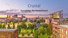  Presentation with usa - PPT theme featuring akron-ohio-usa-downtown-skyline background and a light blue colored foreground