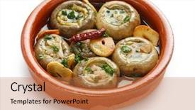  Presentation with tapas - Colorful PPT theme enhanced with al ajillo garlic mushrooms spanish backdrop and a coral colored foreground