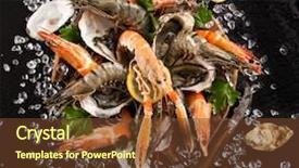  Presentation with seafood - Theme consisting of al fresco - fresh seafood on black stone background and a tawny brown colored foreground
