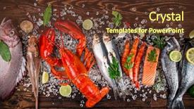  Presentation with top view of appetizing fresh - Audience pleasing slide deck consisting of al fresco - fresh tasty seafood served backdrop and a tawny brown colored foreground