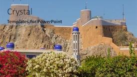  Presentation with oman - Audience pleasing PPT theme consisting of al-mirani-fort backdrop and a teal colored foreground