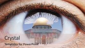  Presentation with masjid - PPT theme featuring al quds - closeup of human eye macro background and a coral colored foreground