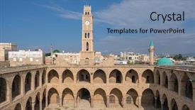  Presentation with union jack flag and clock tower - PPT layouts featuring al-umdan caravanserai with ottoman background and a teal colored foreground