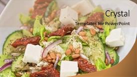  Presentation with greek feta cheese famous dairy - Slide set having alad - salad feta cheese lettuce sausage background and a  colored foreground