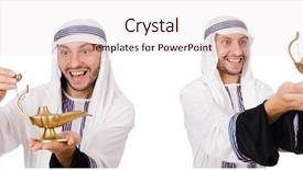  Presentation with arab - Slide deck featuring aladin - arab man with lamp isolated background and a lemonade colored foreground
