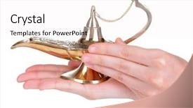  Presentation with magic - Amazing slides having aladin - magic lamp in female hands backdrop and a white colored foreground